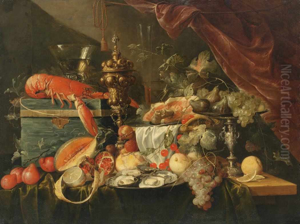 Sumptuous Still Life (c. 1650) Oil Painting by Jan Davidsz. De Heem