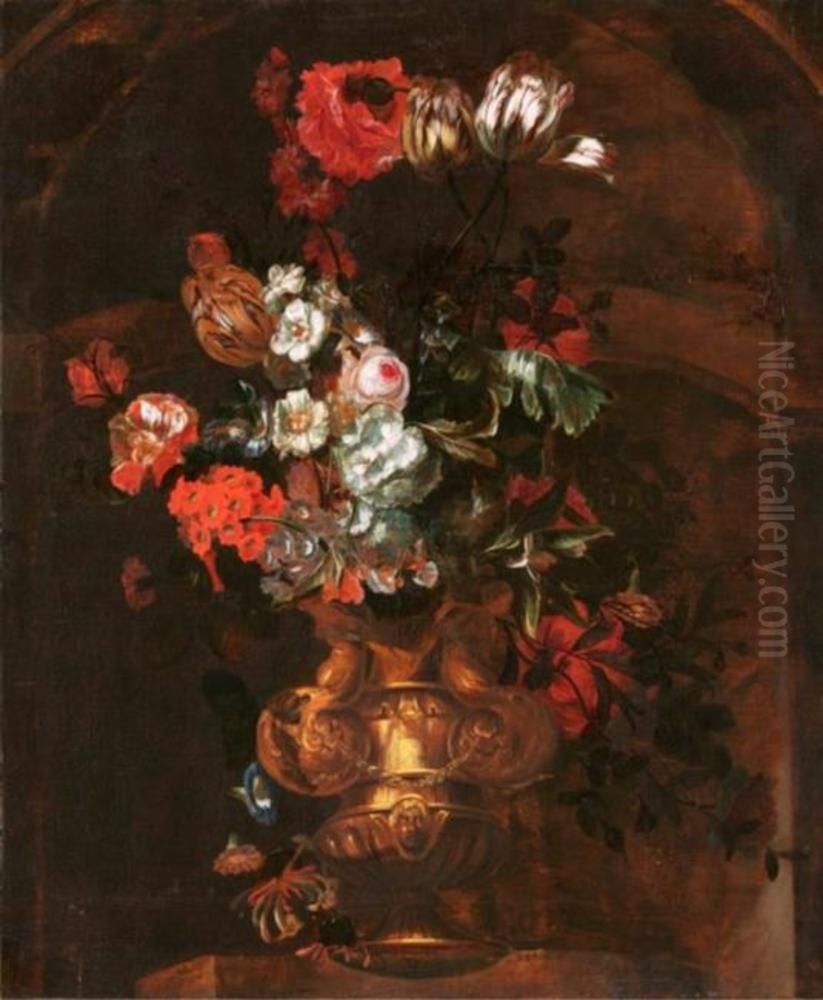 Vase with flowers in a niche Oil Painting by Jacob Campo Weyerman
