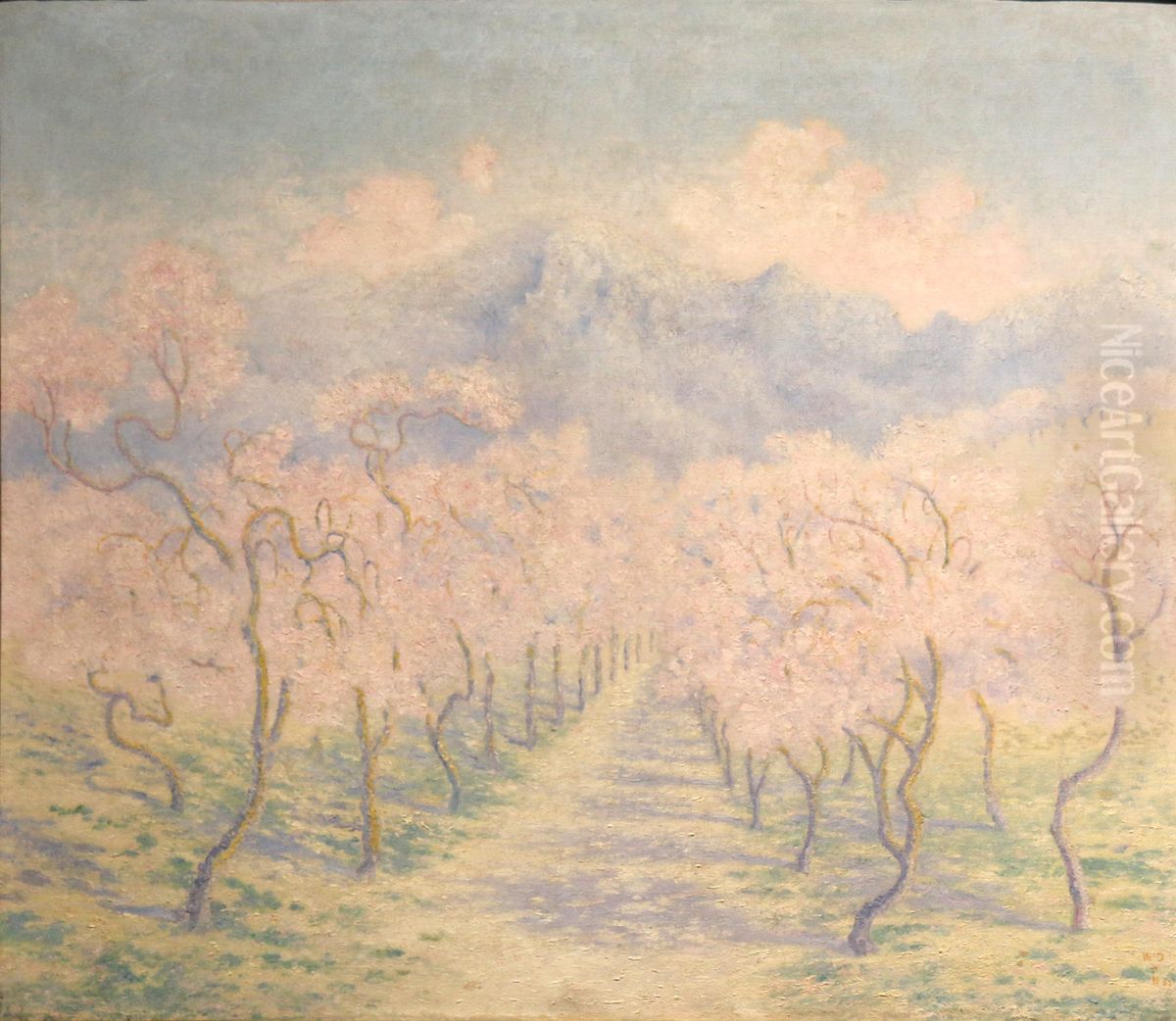 Almond trees, Balearic Oil Painting by William Degouve de Nuncques