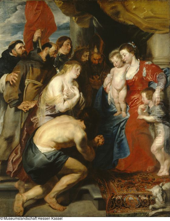 The Virgin and child venerated by saints Oil Painting by (studio of) Rubens, Peter Paul