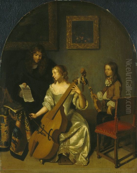 The Cello Player Oil Painting by Caspar Netscher