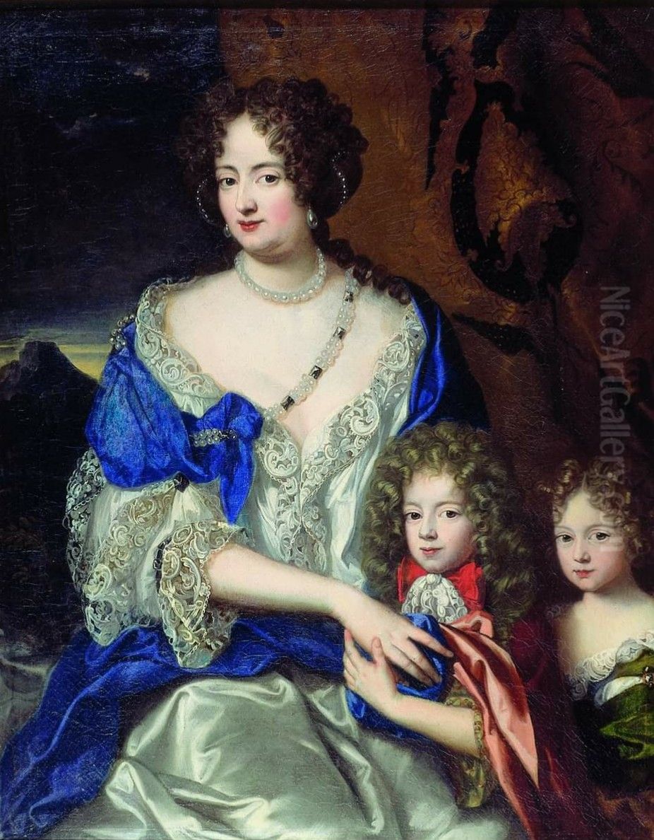 Portrait of Sophie Dorothea, Kurprinzessin von Hannover (1666-1726) und ihre Kinder Georg August und Sophie Dorothea Oil Painting by Jacques Vaillant