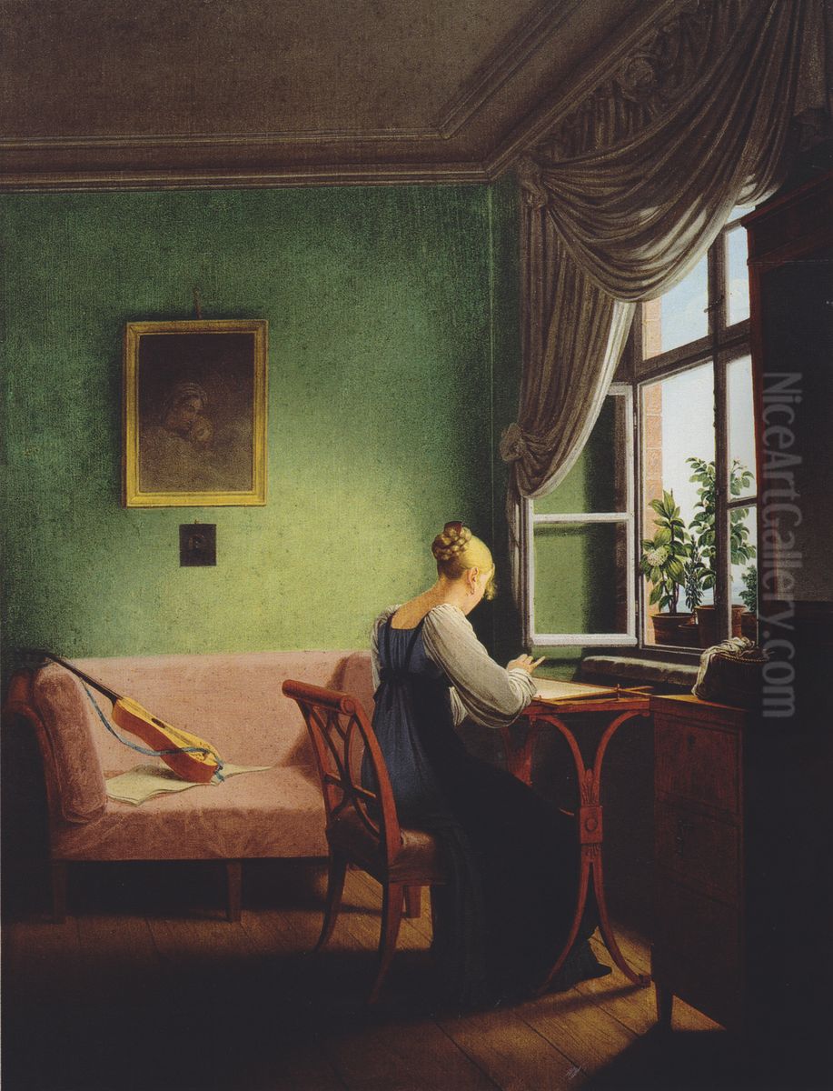 Embroidery woman. Oil Painting by Georg Friedrich Kersting