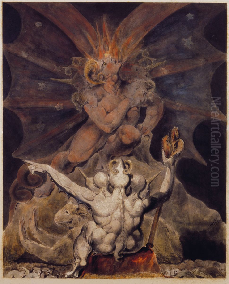 The number of the beast is 666 Oil Painting by William Blake