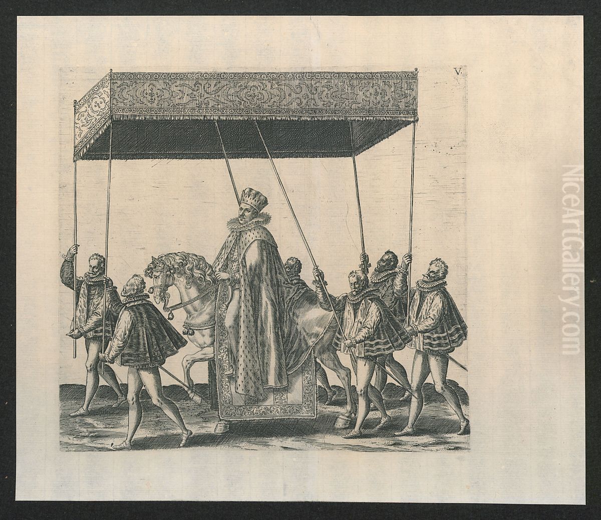 De hertog van Anjou te paard onder een baldakijn Oil Painting by Print Room of the University of Antwerp