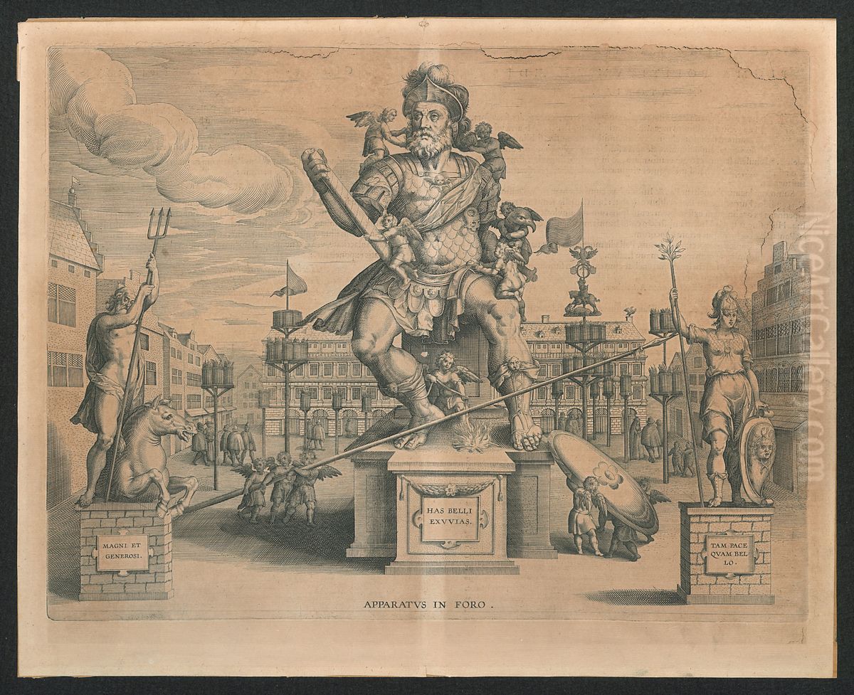 Versiering van de Grote Markt voor de intrede van Albert en Isabella te Antwerpen in 1599 Oil Painting by Print Room of the University of Antwerp