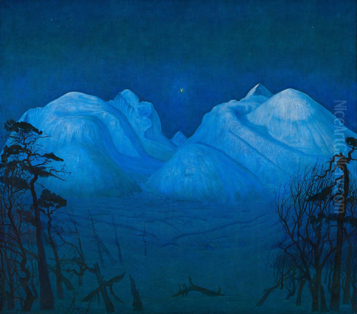 Winter Night in the Mountains Oil Painting by Harald Oscar Sohlberg