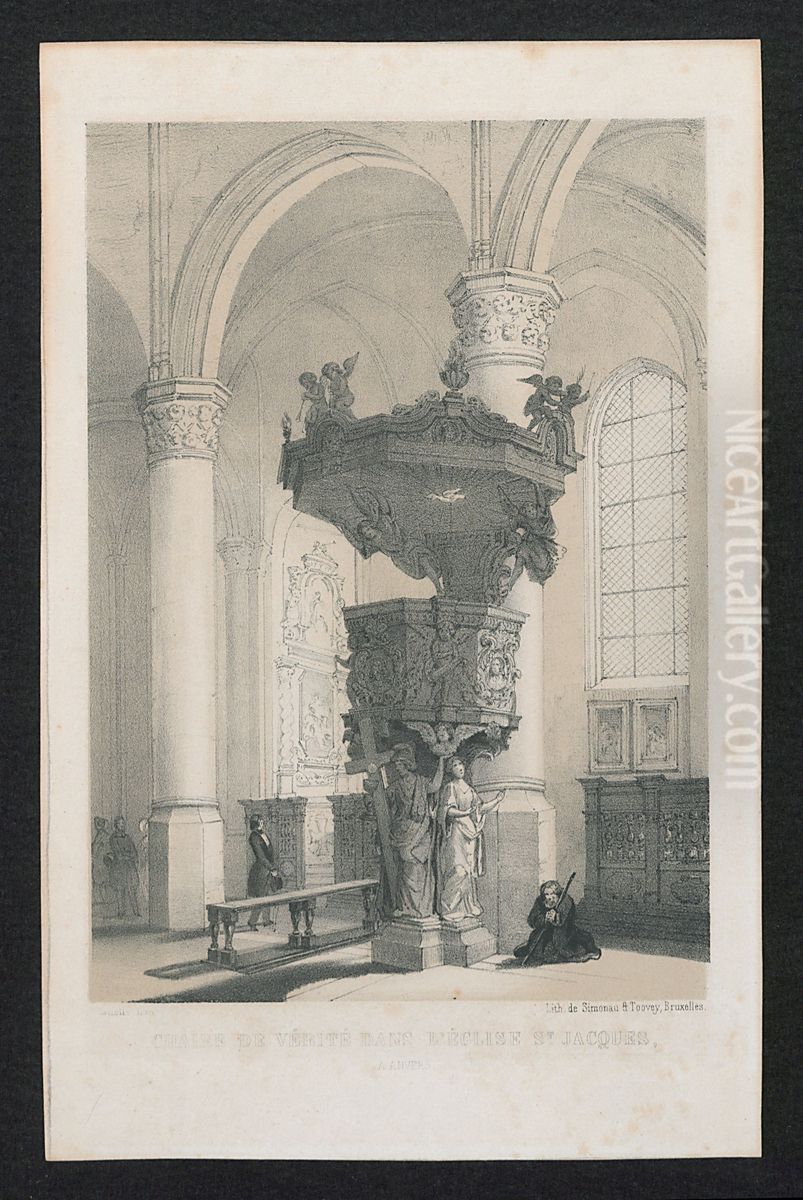 De preekstoel van de Sint-Jacobskerk, Antwerpen Oil Painting by Adrien Canelle