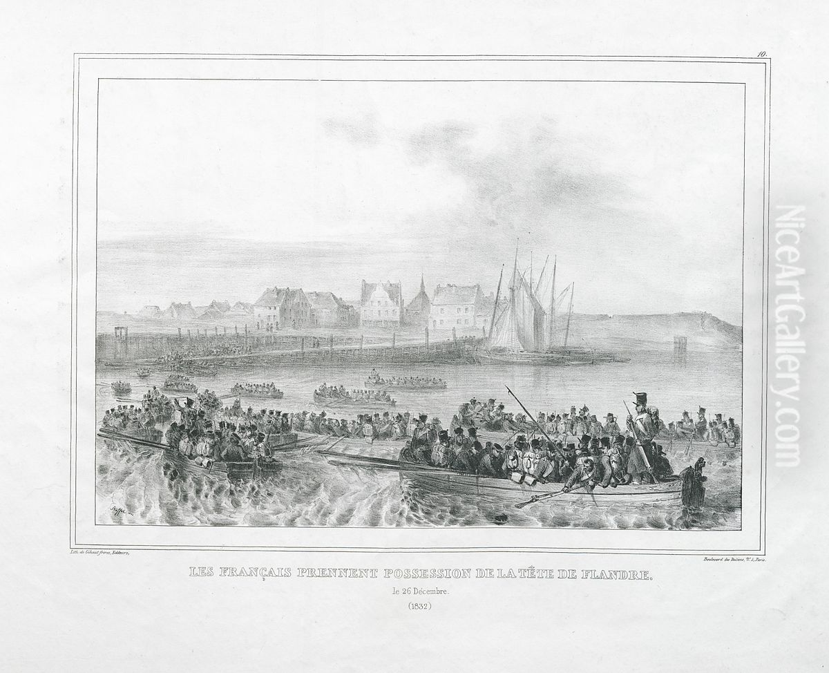 Franse troepen nemen het Vlaams Hoofd (Linkeroever) op 26 december 1832 Oil Painting by Auguste Raffet