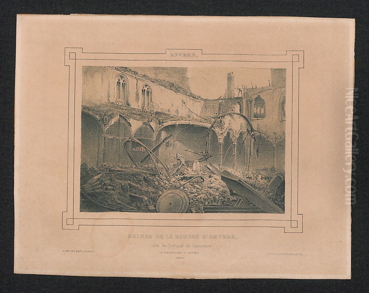 Het puin van de Beurs van Antwerpen, langs de kant van de handelsrechtbank Oil Painting by Henri Borremans