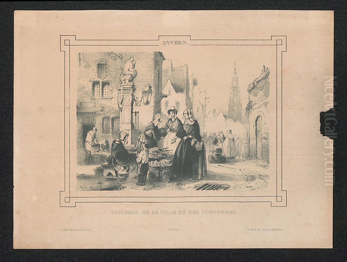 Kleding van Antwerpen, zoals gedragen bij een markt. Oil Painting by Henri Borremans