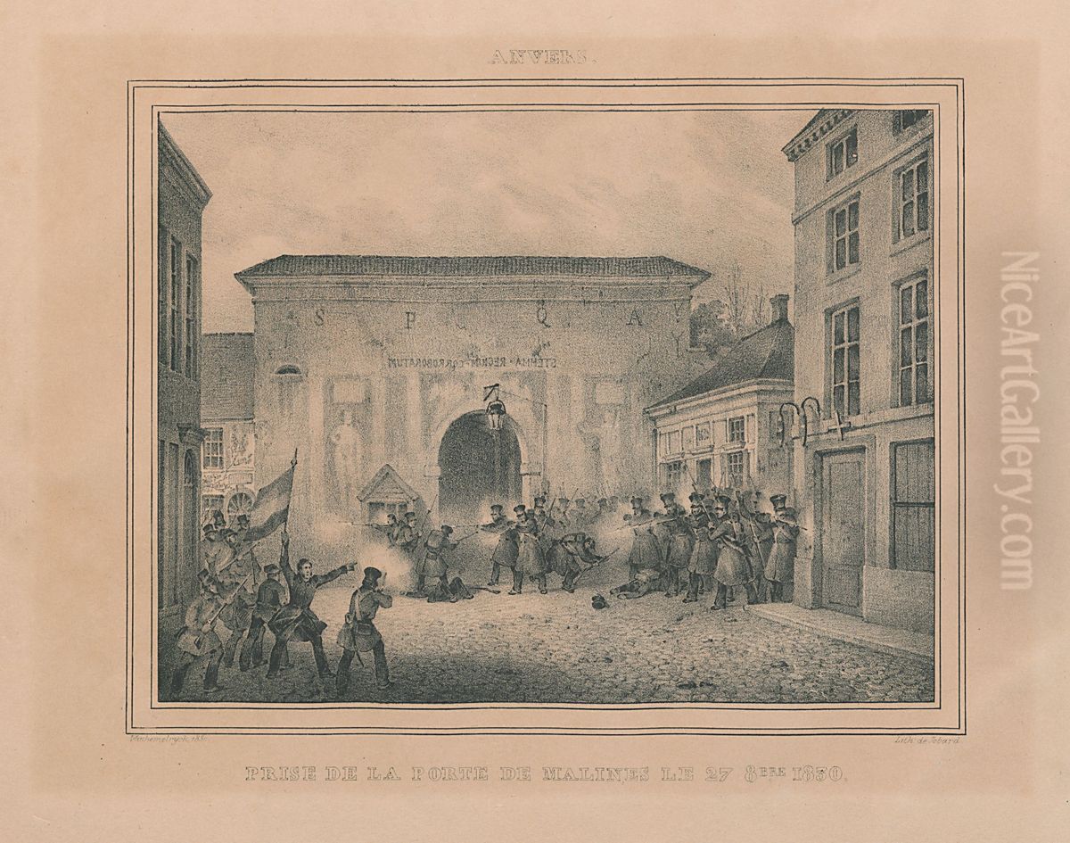 Het innemen van de Mechelse Poort (of Sint-Jorispoort) te Antwerpen op 27 oktober 1830. Oil Painting by Jean-Louis Van Hemelryck