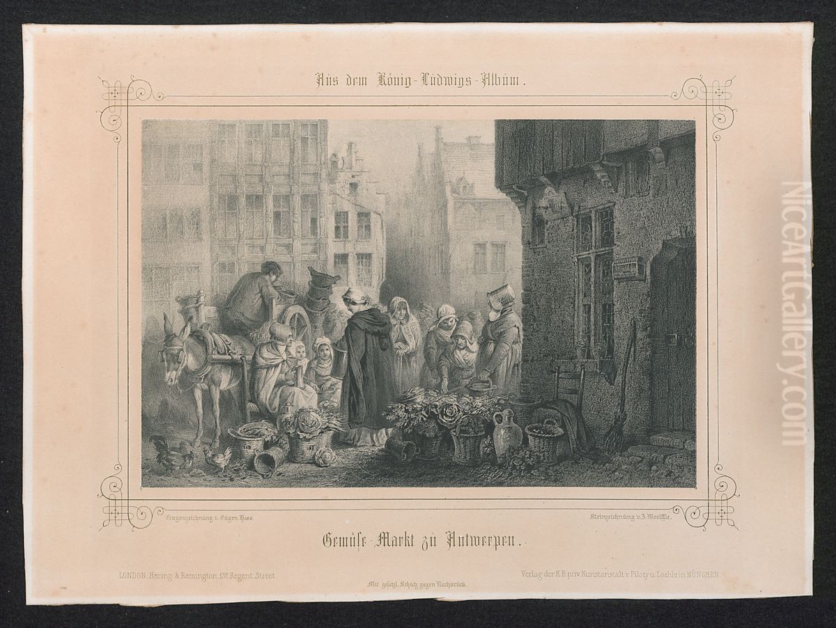 Groentemarkt te Antwerpen Oil Painting by Johann Wolfle