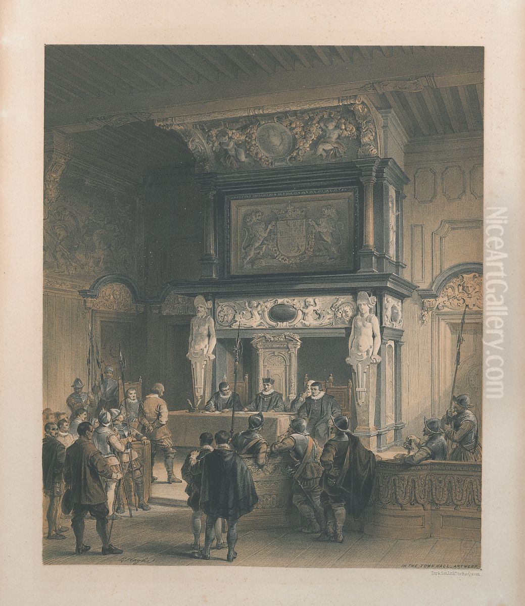 Rechtzaak in het Stadhuis, Antwerpen Oil Painting by Louis Haghe