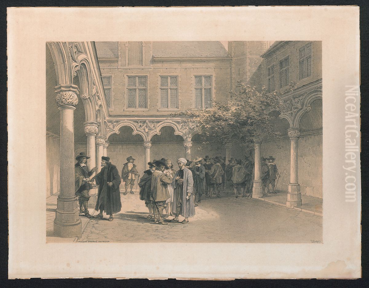 De oude Beurs (van 1515) van Antwerpen Oil Painting by Louis Haghe