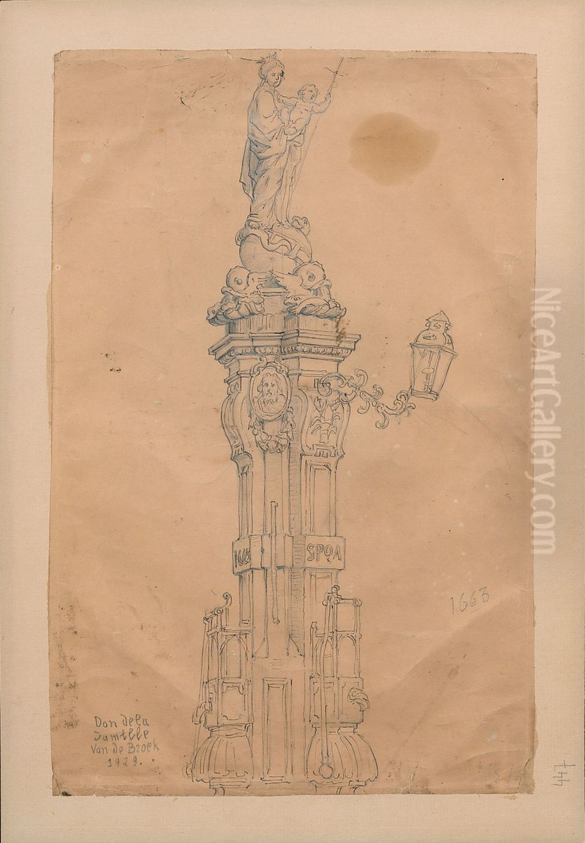 De pompe op de oude vismarkt van Antwerpen Oil Painting by Josephus Laurentius Dyckmans