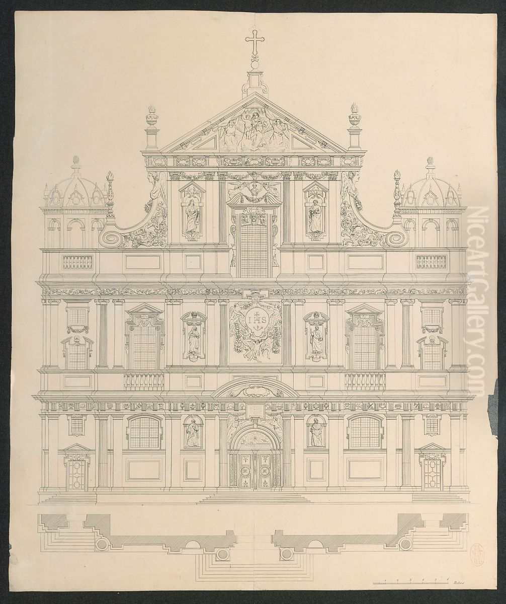 Plan van de facade van de Carolus Borromeuskerk Oil Painting by Print Room of the University of Antwerp