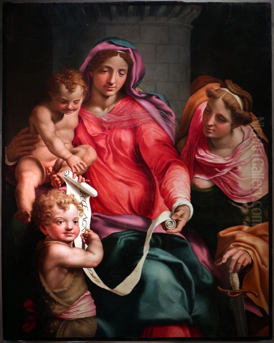Madonna and Child, Saint John and Saint Barbara Oil Painting by Daniele da Volterra