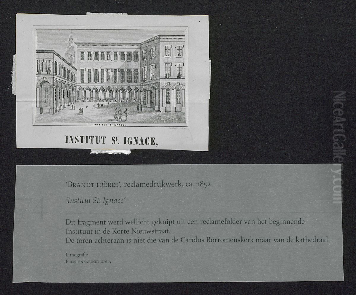 Zicht op het Sint-Ignatiusinstituut te Antwerpen, met de toren van de kathedraal achteraan Oil Painting by Print Room of the University of Antwerp
