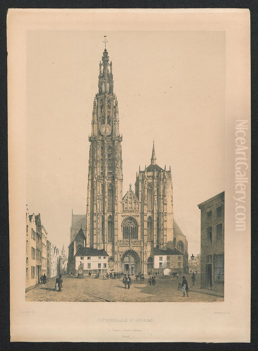 De kathedraal van Antwerpen Oil Painting by L. van Opstal