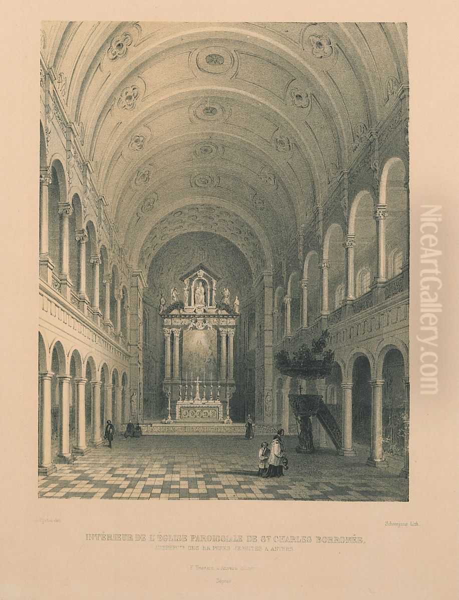 De Sint-Carolus Borromeuskerk te Antwerpen, van binnen Oil Painting by L. van Opstal
