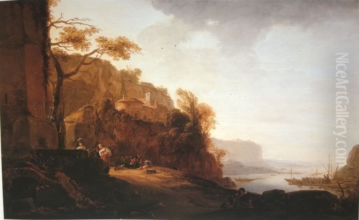 Italian Coastal Landscape Oil Painting by Thomas Wijck