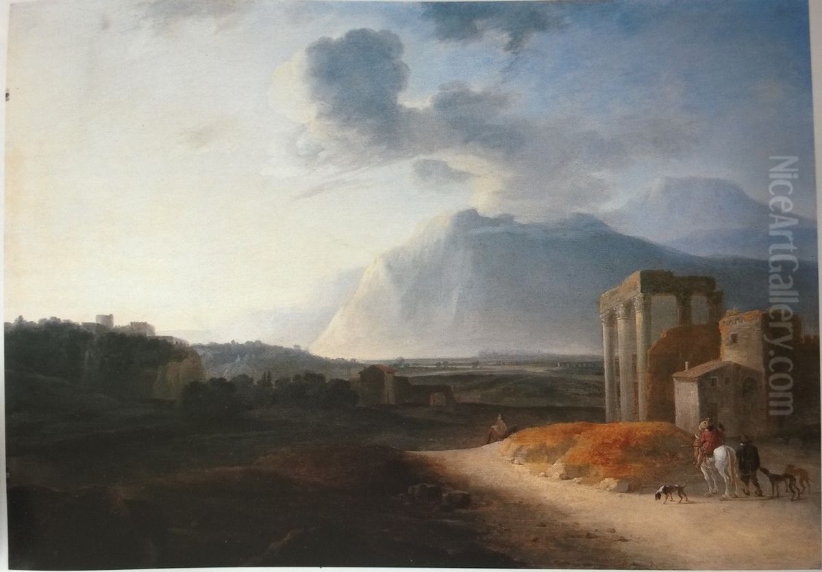 Landscape with the Stromboli vulcan Oil Painting by Willem Schellinks