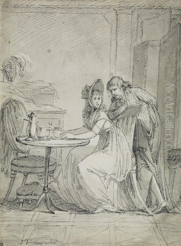 Le Chocolat Chaud Oil Painting by Jean Baptiste (or Joseph) Charpentier