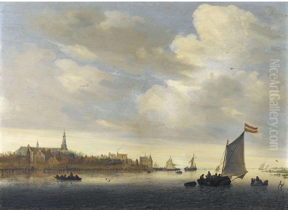 River landscape with a view of Weesp Oil Painting by Salomon van Ruysdael