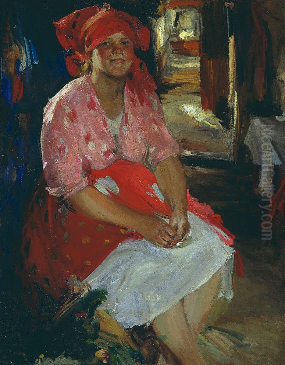 Woman in Pink Oil Painting by Abram Arkhipov