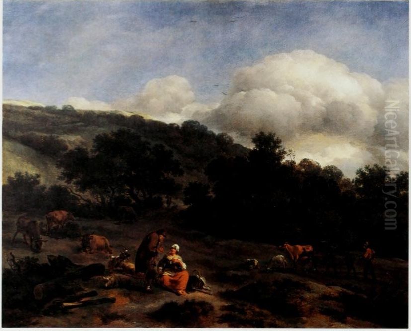 Hilly Landscape with Herders Oil Painting by Nicolaes Pieterszoon Berchem