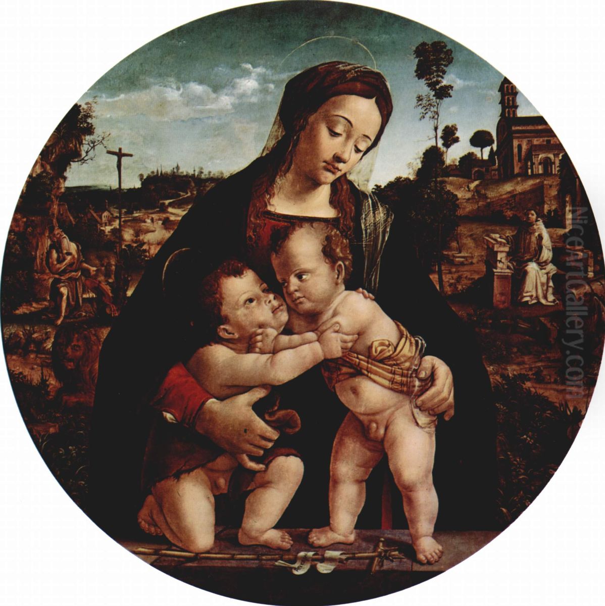Virgin and Child with Infant John the Baptist Oil Painting by Piero Di Cosimo