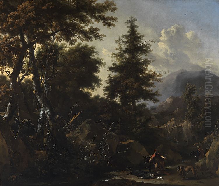 Schlucht im Bergwald mit alttestamentlicher Staffage Oil Painting by Nicolaes Pieterszoon Berchem