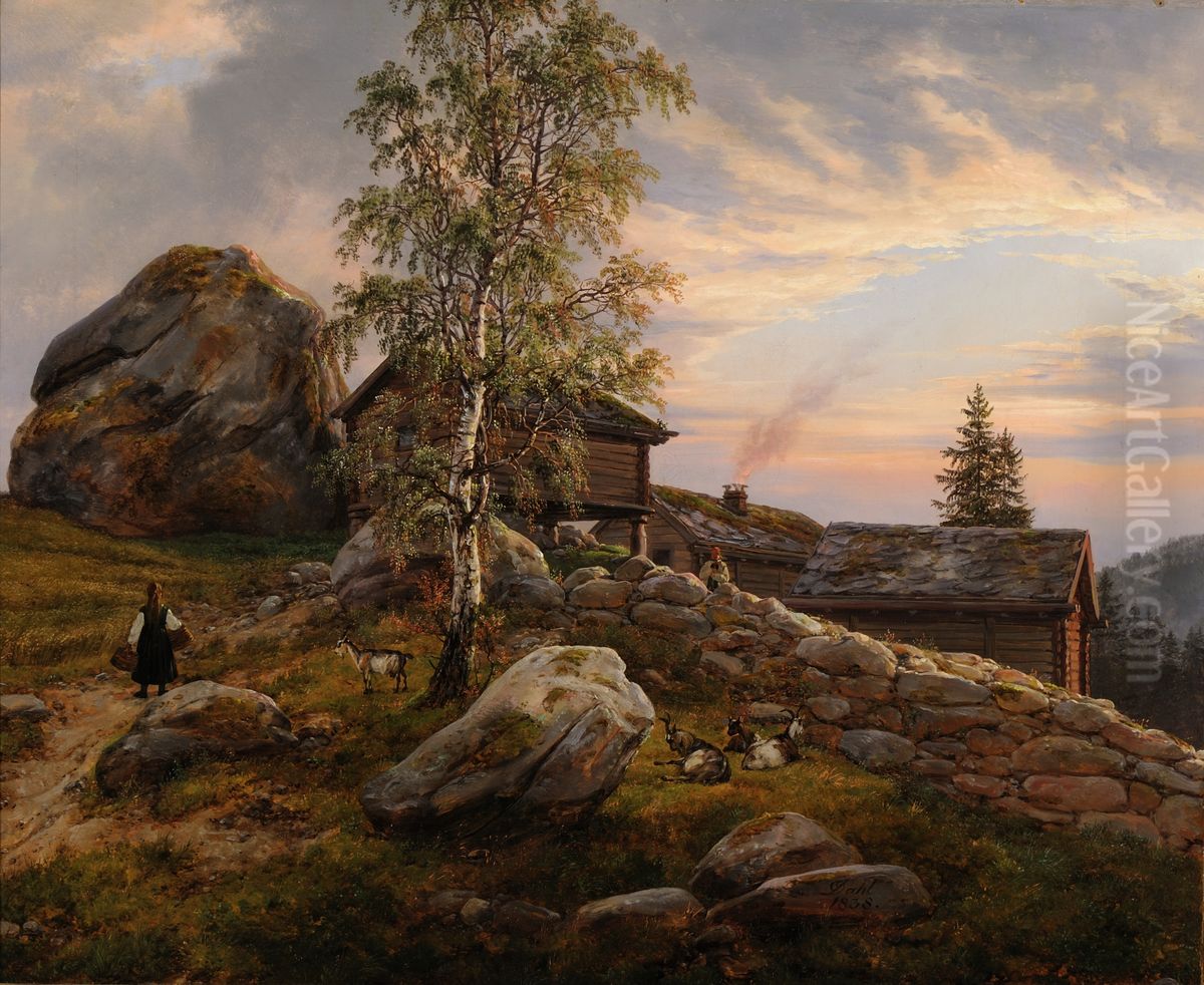 Farm at Ytre Kroken, Sogn Oil Painting by Johan Wilhelm Ludwig Dahl