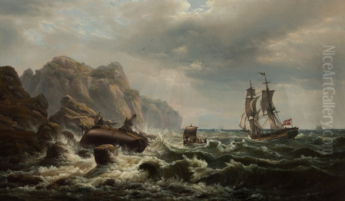 Shipwreck on the Coast of Capri Oil Painting by Johan Wilhelm Ludwig Dahl