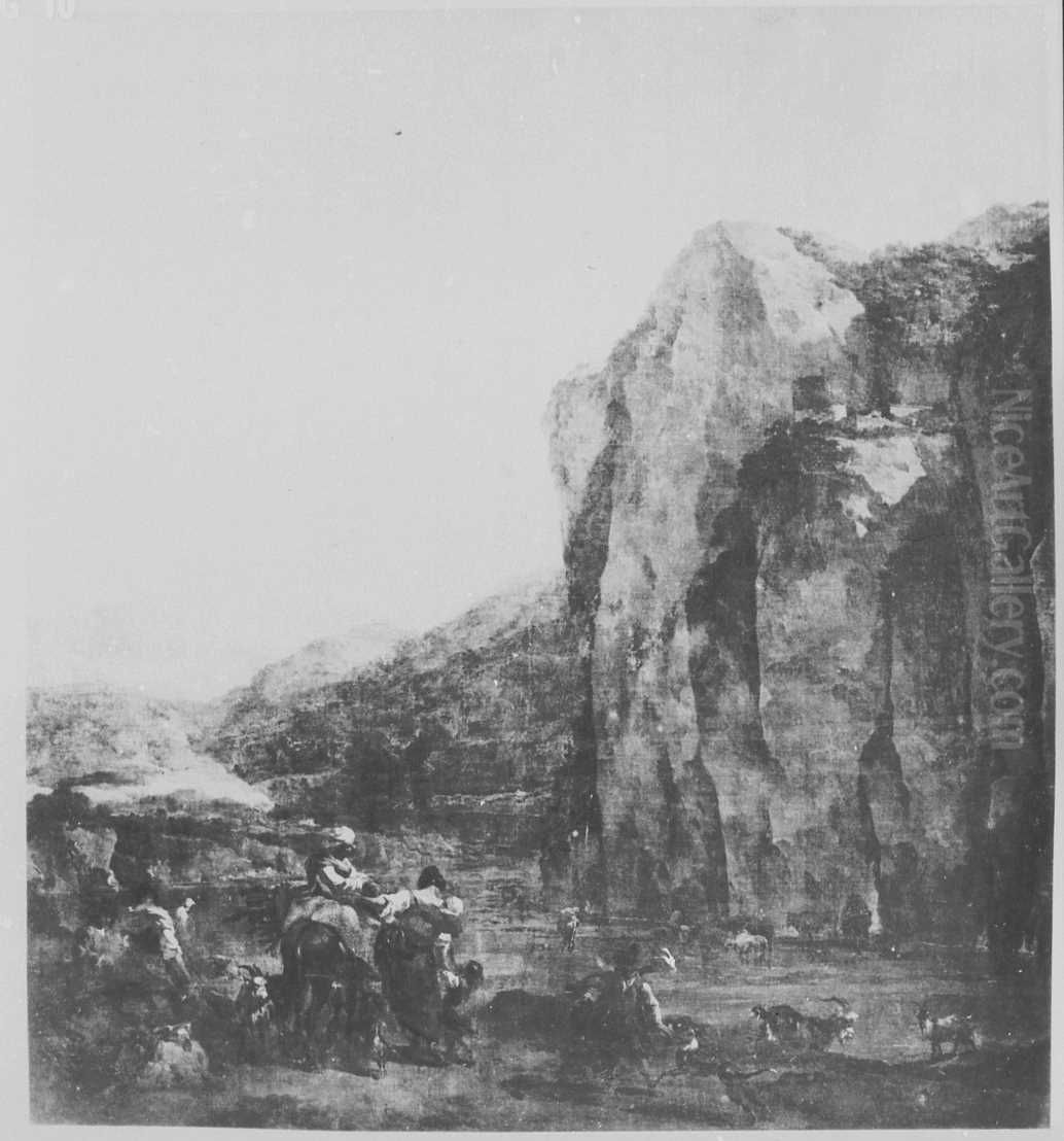 Hirten unter hoher Felswand Oil Painting by Nicolaes Pieterszoon Berchem