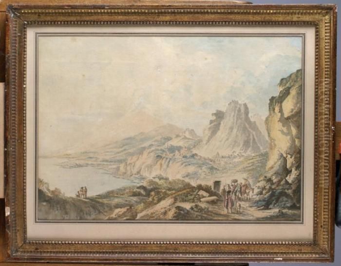 Personnages Au Bord D'un Lac En Italie Oil Painting by Claude Louis Chatelet