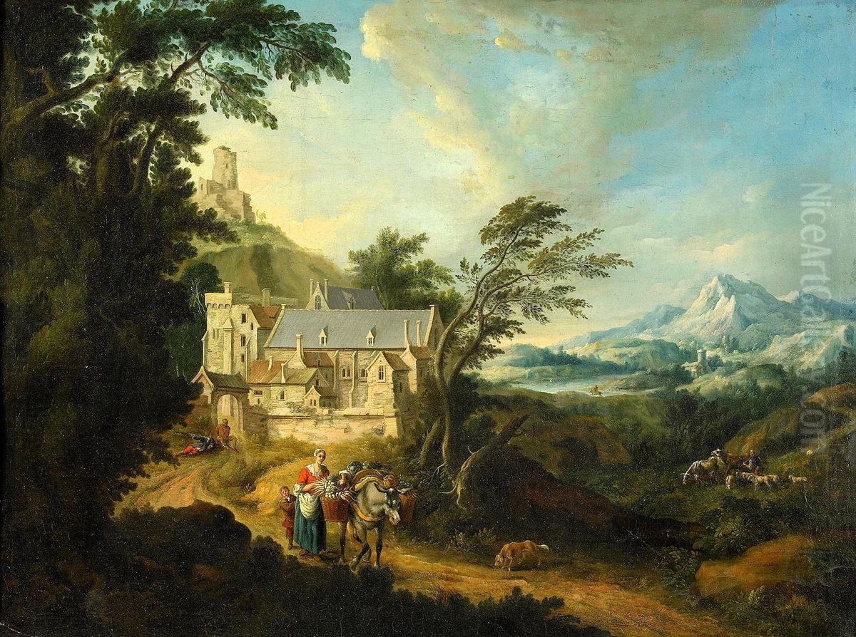 Bergslandskap Med Figurer Oil Painting by Evrard Chauveau