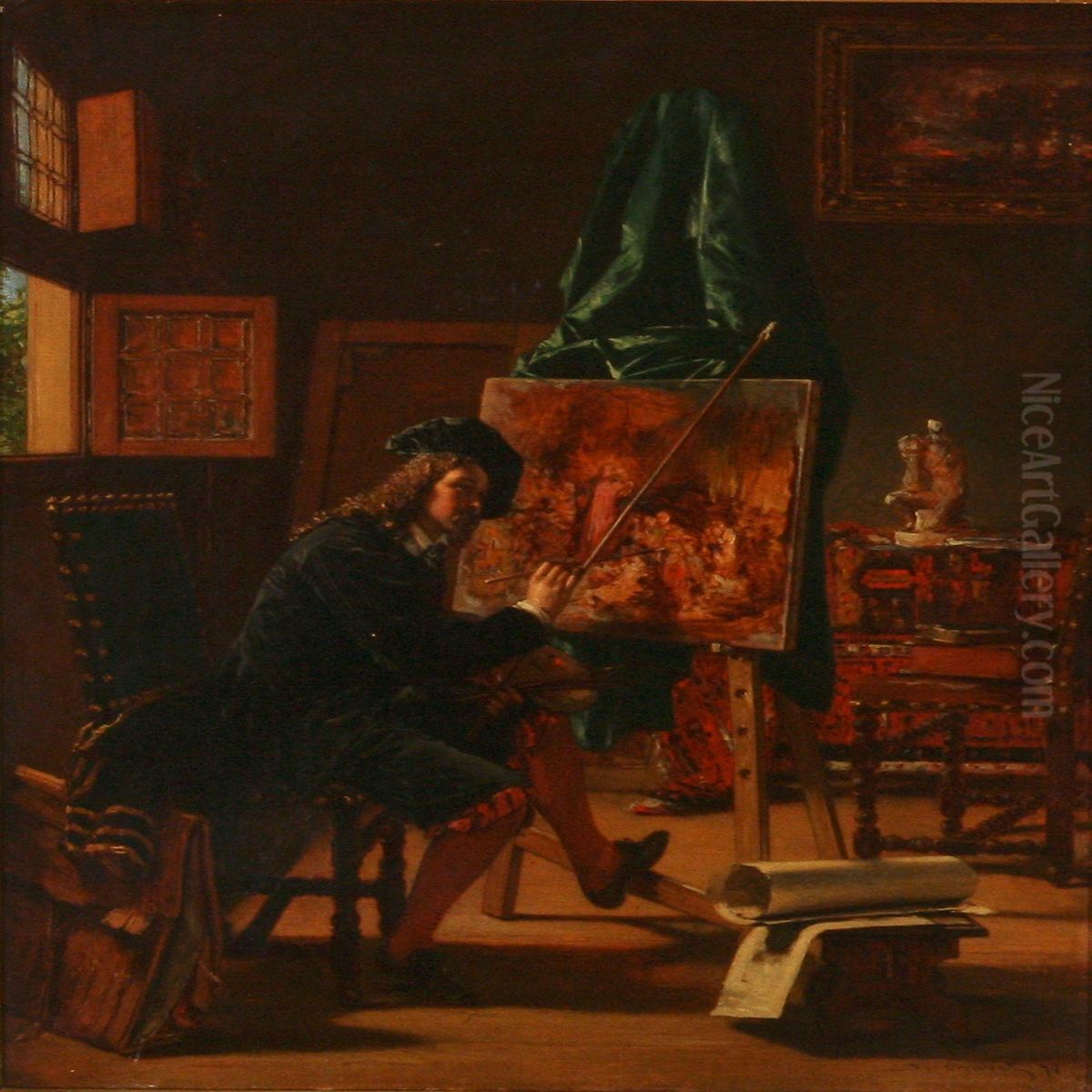 An Artist In His Studio Oil Painting by Victor Joseph Chavet