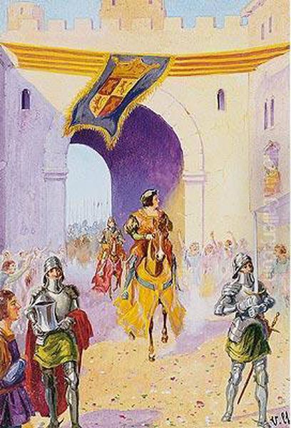 Gonzalo De Cordoba Entrando Envalencia Oil Painting by Ulpiano Checa y Sanz