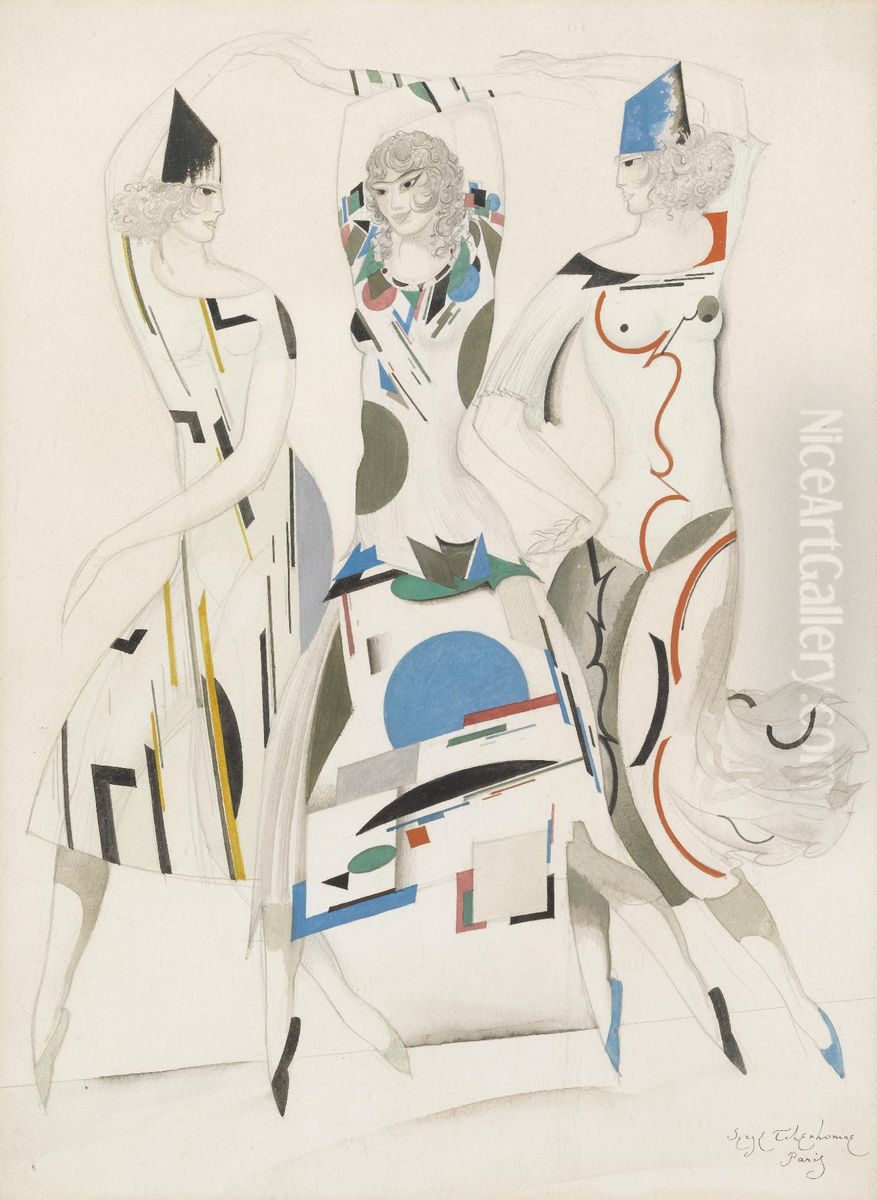 Costume Design For Humoresque Oil Painting by Sergei Vasil'evich Chekhonin