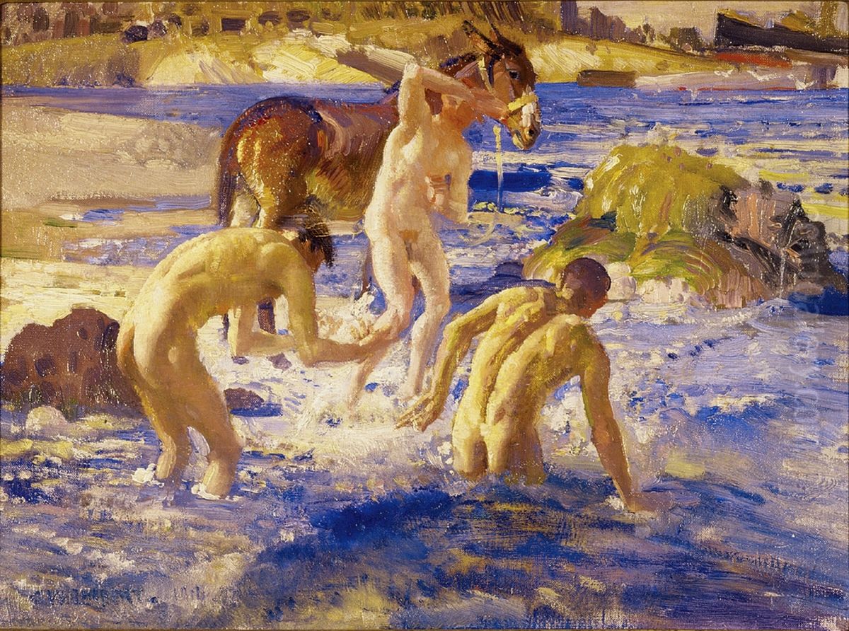 Anzacsbathing in the sea, 1914 Oil Painting by George W. Lambert
