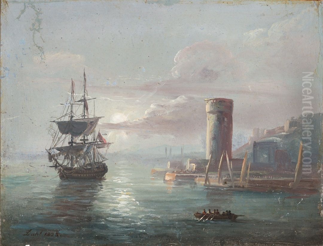 Coastal Landscape with a Round Tower Oil Painting by Johan Wilhelm Ludwig Dahl