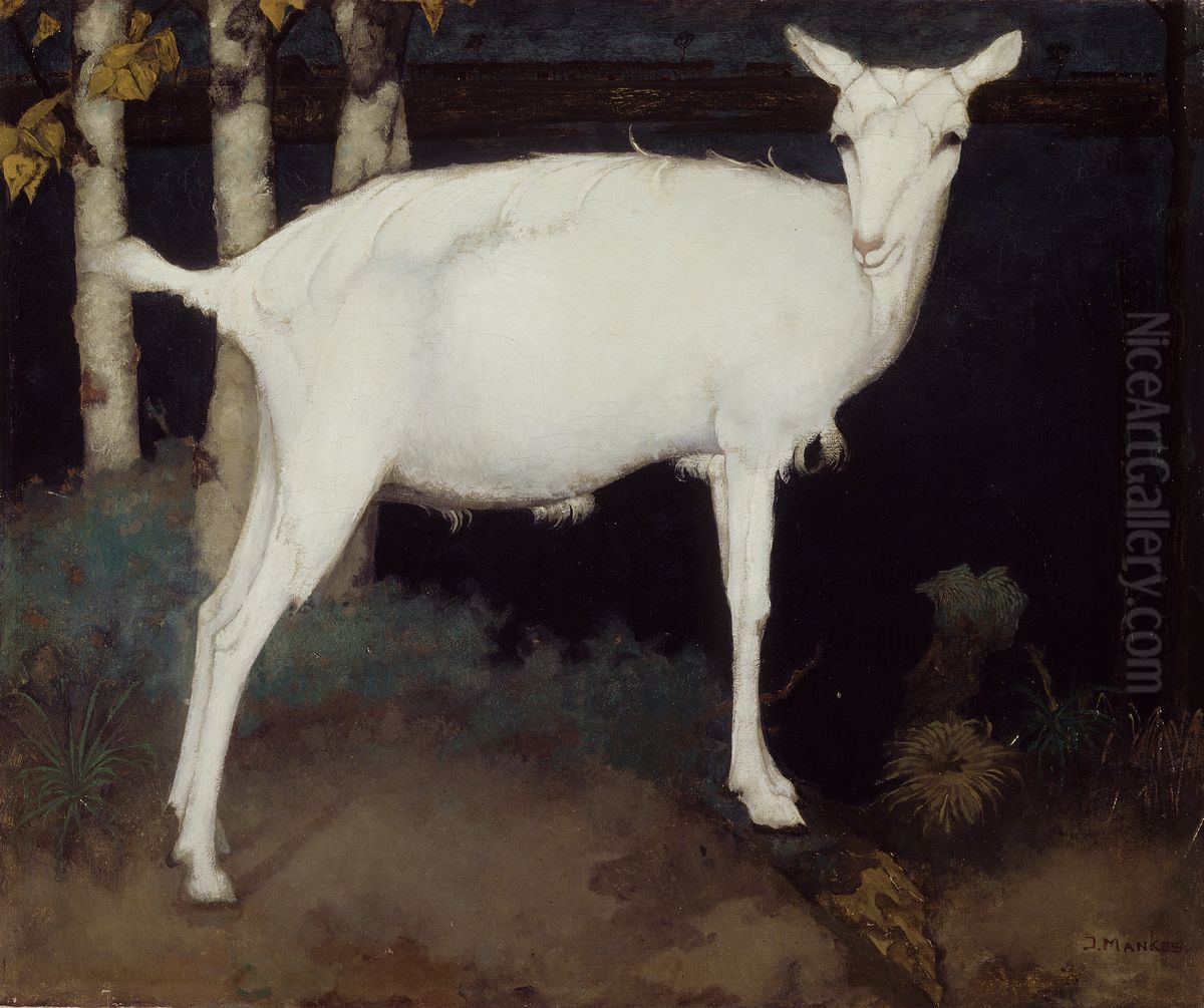 Young white goat Oil Painting by Jan Mankes
