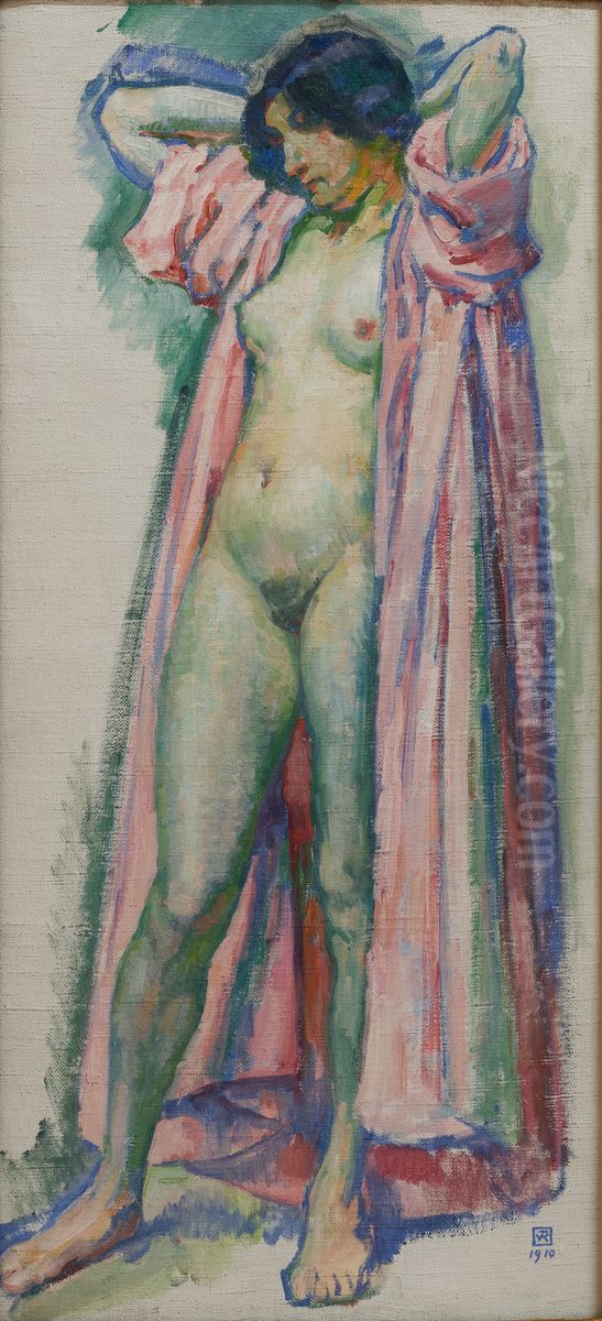 Femme au peignoir rose Oil Painting by Theo van Rysselberghe