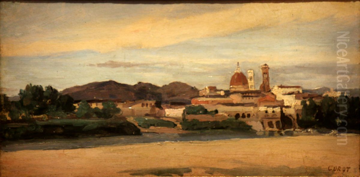 View of Florence Oil Painting by Jean-Baptiste Camille Corot