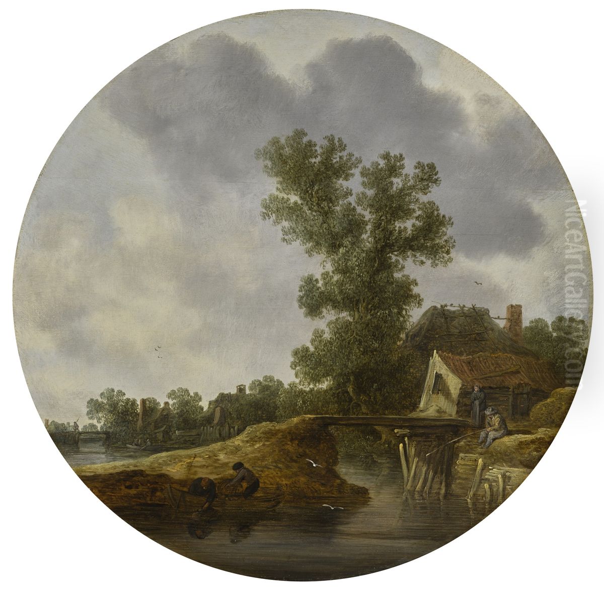 River Landscape (circular) Oil Painting by Jan van Goyen