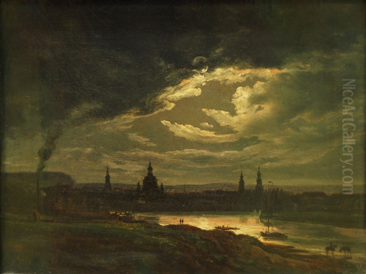 Nachtliche Ansicht von Dresden Oil Painting by Johan Wilhelm Ludwig Dahl