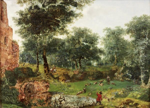 Wooded Landscape Oil Painting by Jan Van Der Heyden
