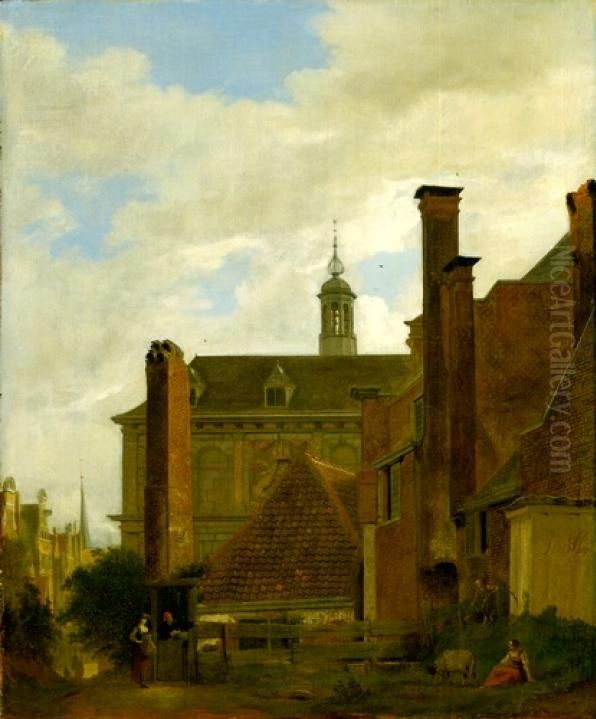 View of Amsterdam with the Oude Beurs Oil Painting by Jan Van Der Heyden